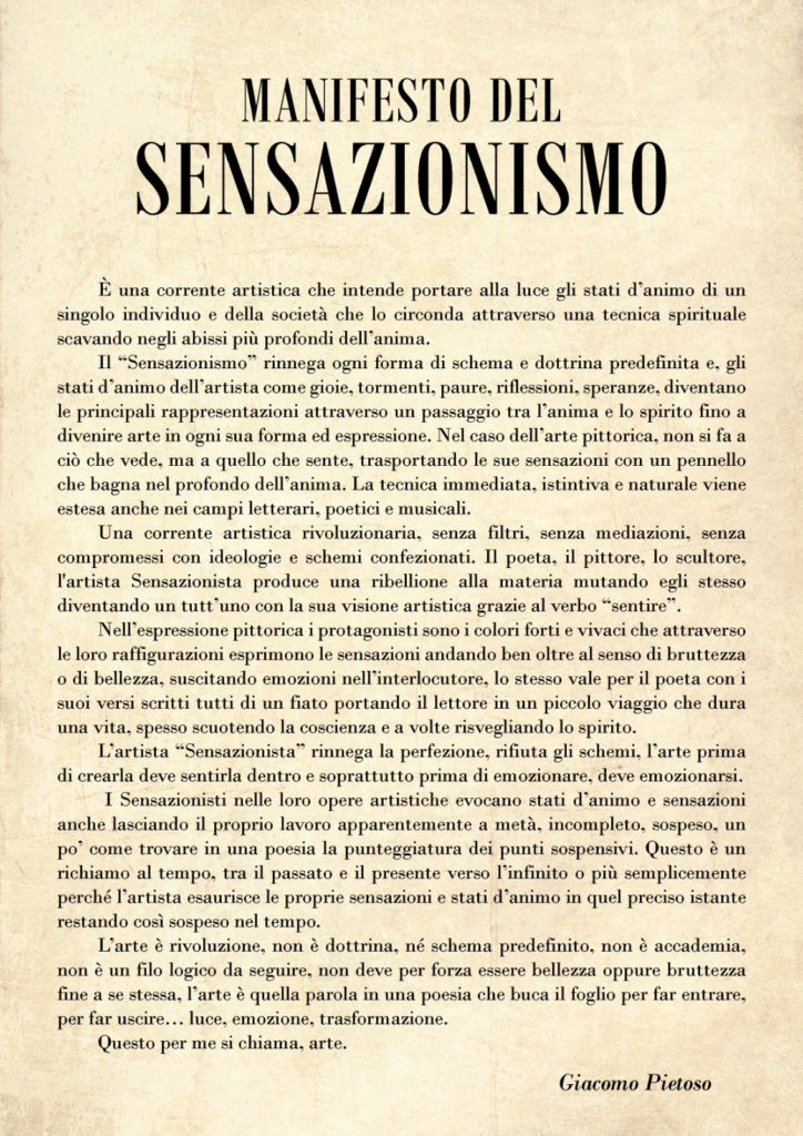 Manifesto del Sensazionismo di Giacomo Pietoso