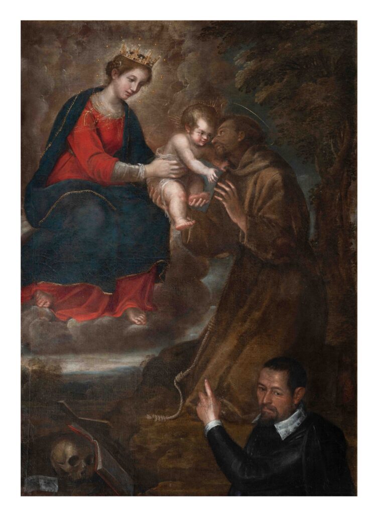 Madonna col Bambino e San Francesco con donatore, dipinto seicentesco esposto nella mostra “Donne nella Napoli spagnola”.