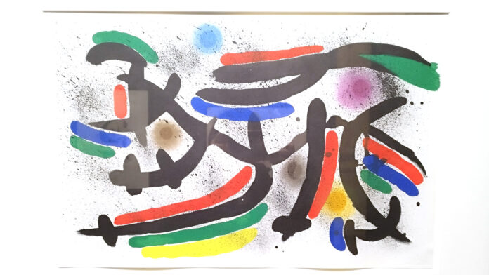 Litografia “Litografia IX”, realizzata da Joan Miró nel 1972 per il portfolio Lithographe I, con segni gestuali, colori accesi e forme astratte tipiche dello stile dell’artista.