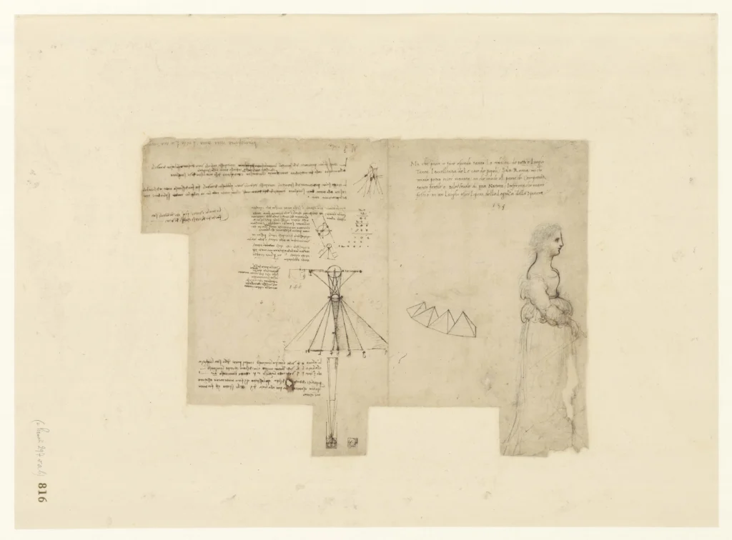 foglio del Codice Atlantico di Leonardo da Vinci esposto nella mostra di Napoli al Chiostro di Santa Chiara