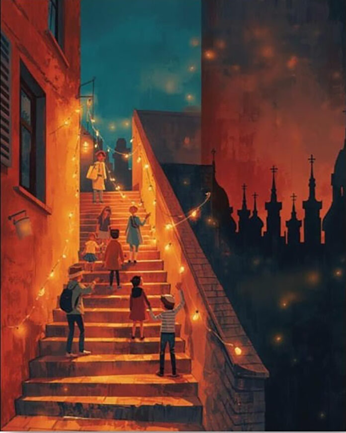 Natale a Napoli Forcella – installazioni luminose e pubblico durante la rassegna Per le Scale di Forcella Una Cantata di Luce