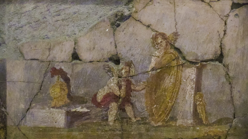 Particolare di affresco romano conservato a Herculaneum