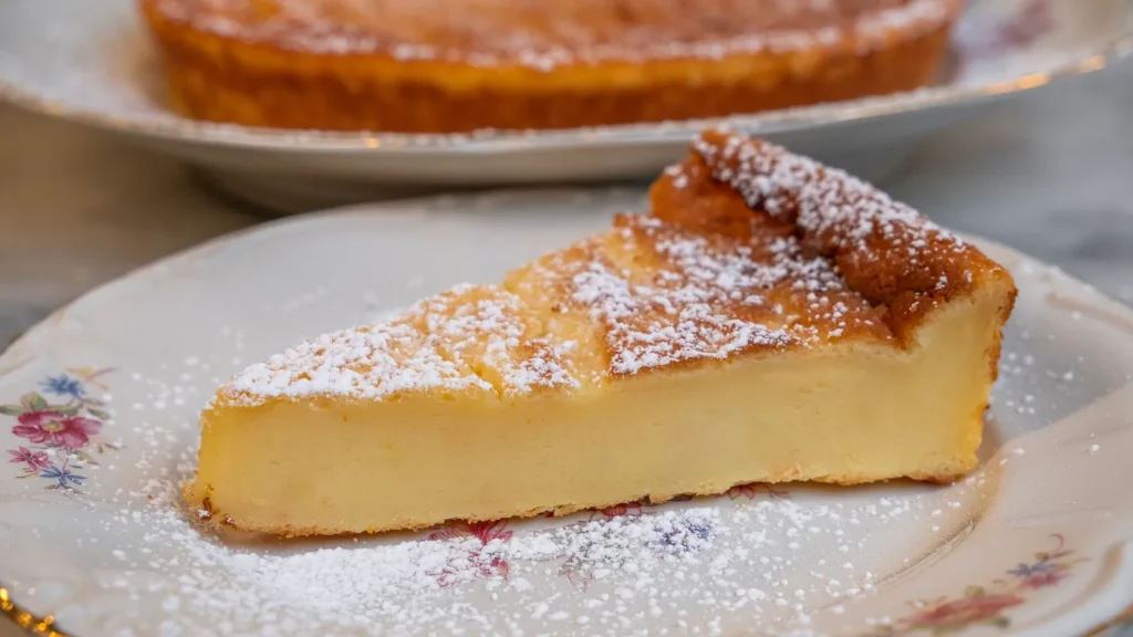 Fetta di migliaccio napoletano, dolce tradizionale della Candelora preparato con semolino e ricotta